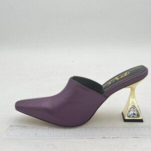 FYS Purple Square Toe Special Heel Mules Slip on Slide Dress Clogs Daily Shoes